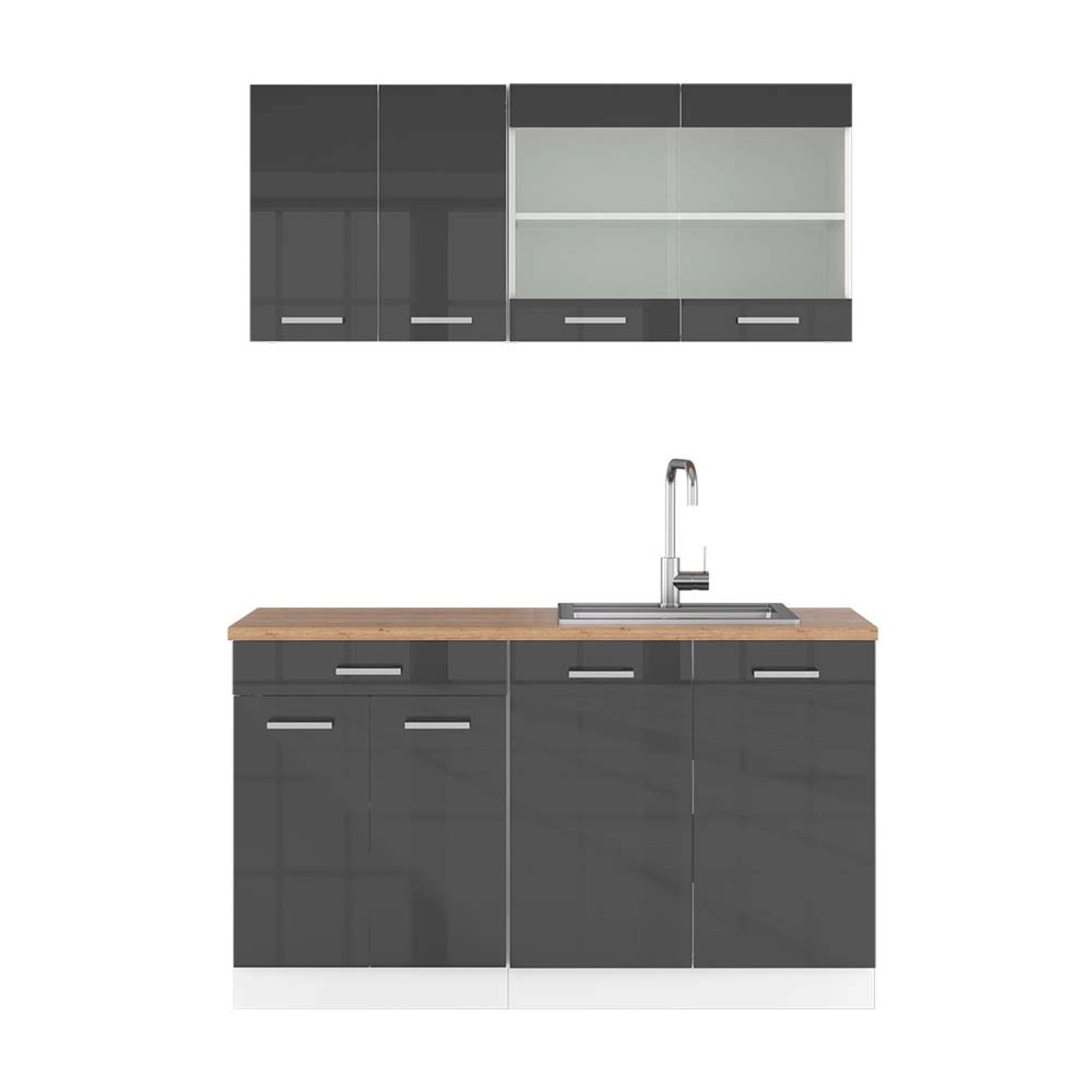 Vicco R-Line Singleküche Anthrazit Hochglanz/Weiß 140 cm AP Eiche günstig online kaufen