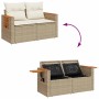 Beige vidaXL Garten-Sofagarnitur aus Rattan mit Kissen und Stauraum, modulare Bauweise.