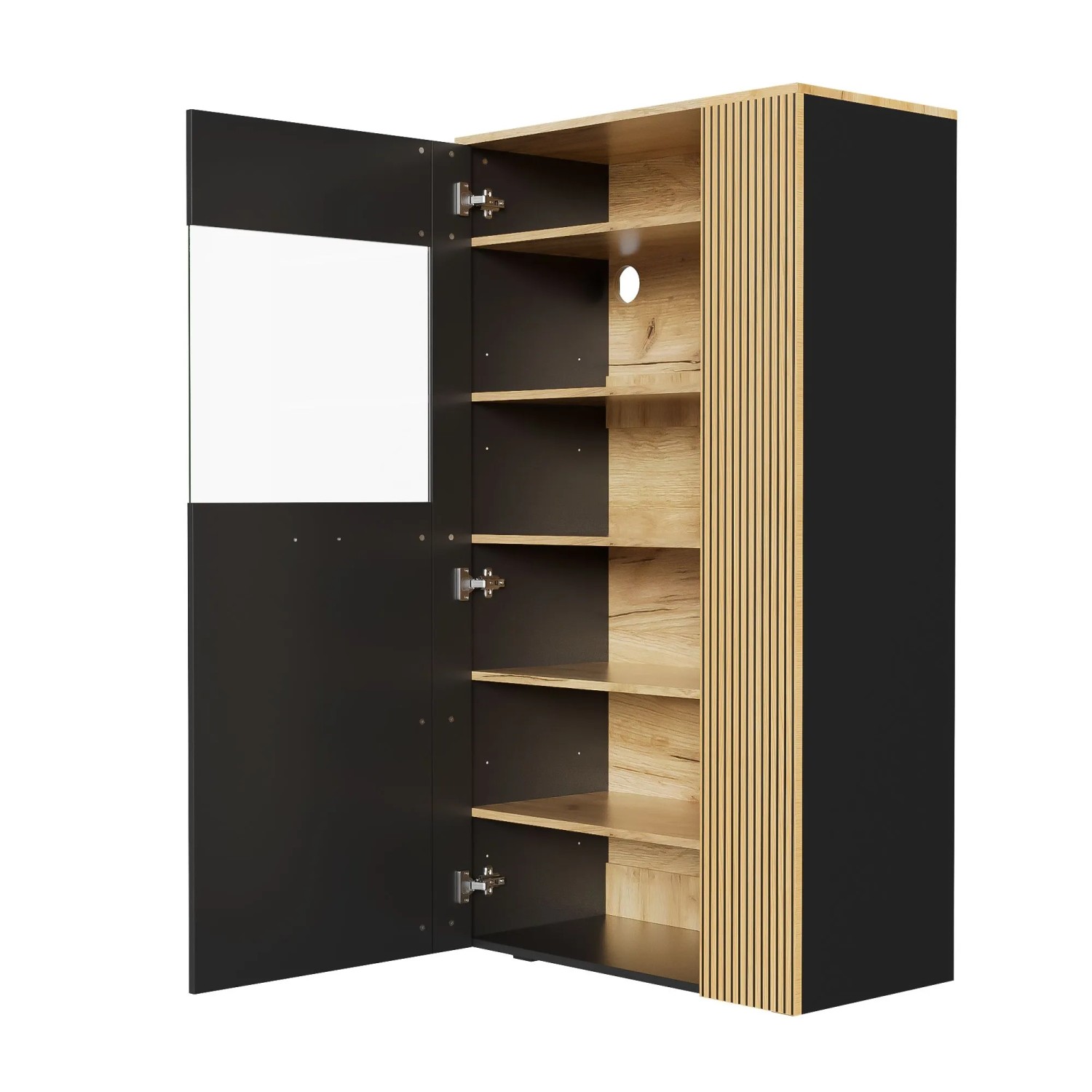okwish Aufbewahrungsschrank mit LED Regalen Wohnzimmer 80 x 40 x 146 cm Schwarz