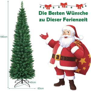 Schlanker, künstlicher Costway Weihnachtsbaum, 180 cm hoch, mit Metallständer. Ideal für kleine Räume.