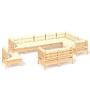 10-tlg. Garten Lounge Set aus Kiefernholz mit creme Kissen. Gartenmöbel für Terrasse und Garten.