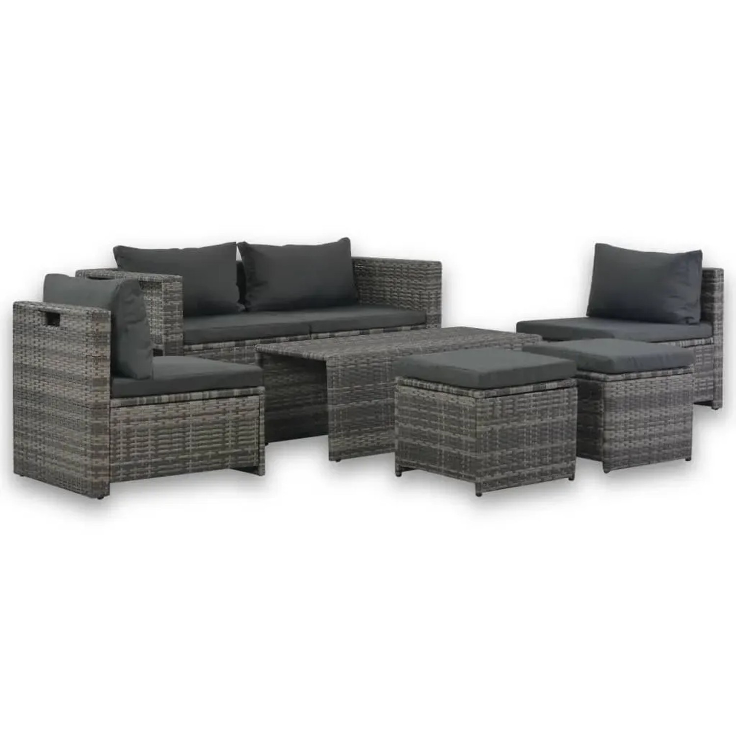 vidaXL 6-Tlg Garten-Lounge-Set mit Polstern Poly Rattan Grau 44722