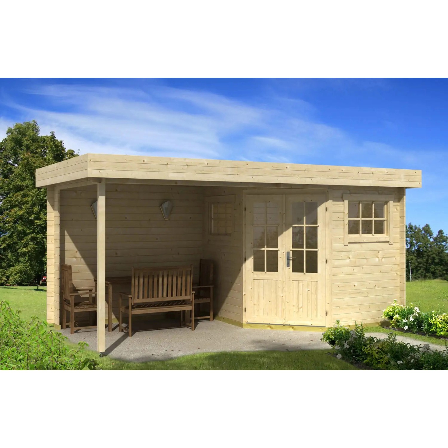 Alpholz Holz-Gartenhaus/Gerätehaus Flachdach Druckimprägniert 480 cm x 224 cm