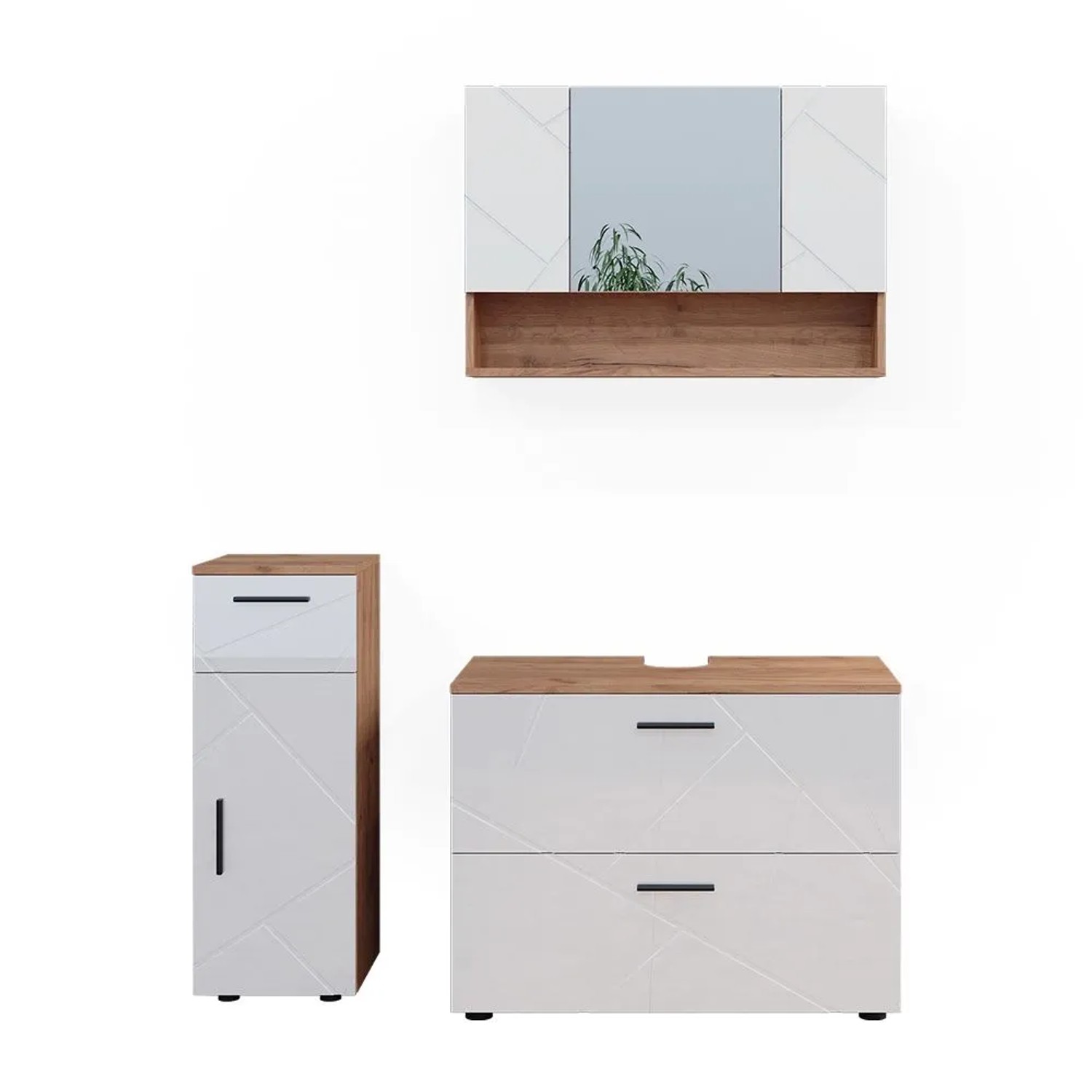Vicco Badmöbel-Set Irma Weiß Hochglanz/Goldkraft Eiche 80 x 59 3-teilig