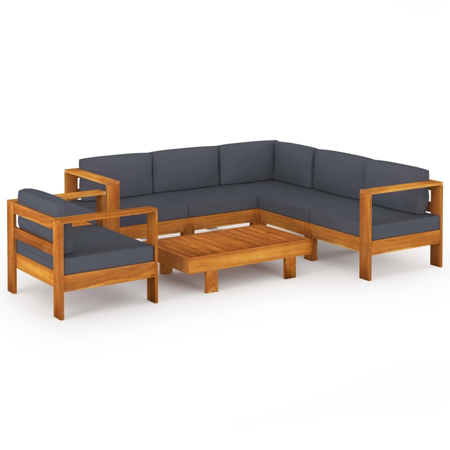 vidaXL 7-tlg Garten-Lounge-Set mit Dunkelgrauen Auflagen Akazienholz Modell 2