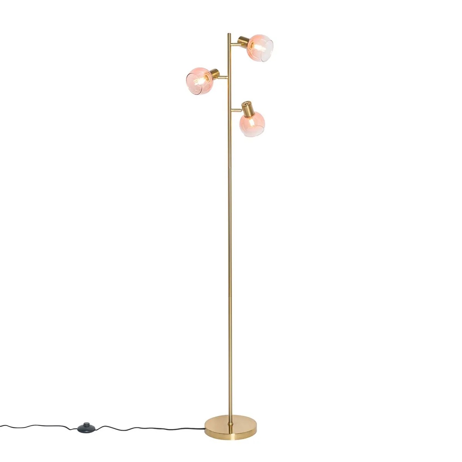 QAZQA Art Deco Stehlampe Gold mit Rosa Glas 3 Lichter Vidro