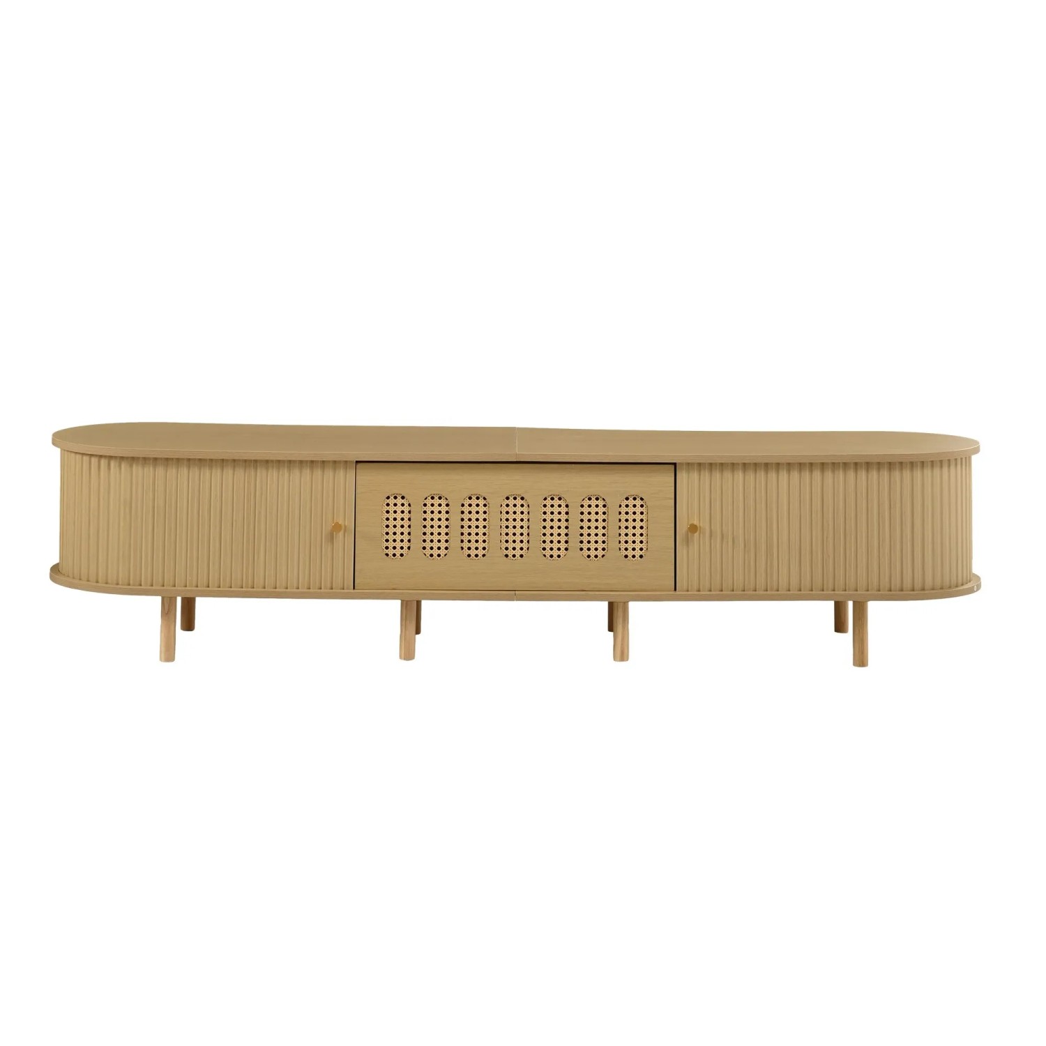 Merax TV Lowboard 180 cm Rattanoptik Rollladentür Holzoptik