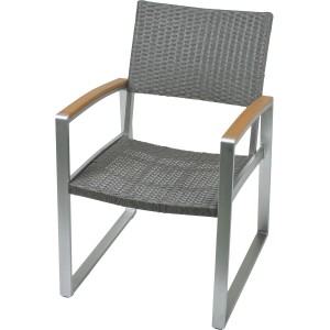 Garden Pleasure Stuhl Ava, 2er-Set, silberner Gartenstuhl mit Armlehnen aus Aluminium und Kunststoffgeflecht.