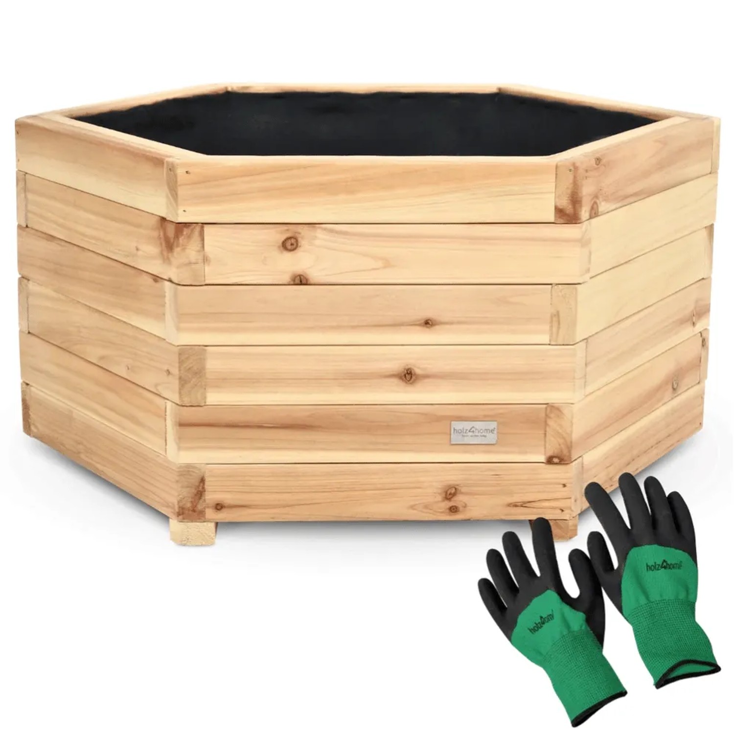 DELUKE Pflanzkasten Holz 6-eckig MICHA mit Vlies und Handschuhe Pflanzkübel Tannenholz Blumenkasten Blumenkübel 60cm Bre...