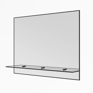 Aquabatos Badspiegel 80x60 cm mit Glasablage und schwarz mattem Rahmen. Rechteckiger Wandspiegel.