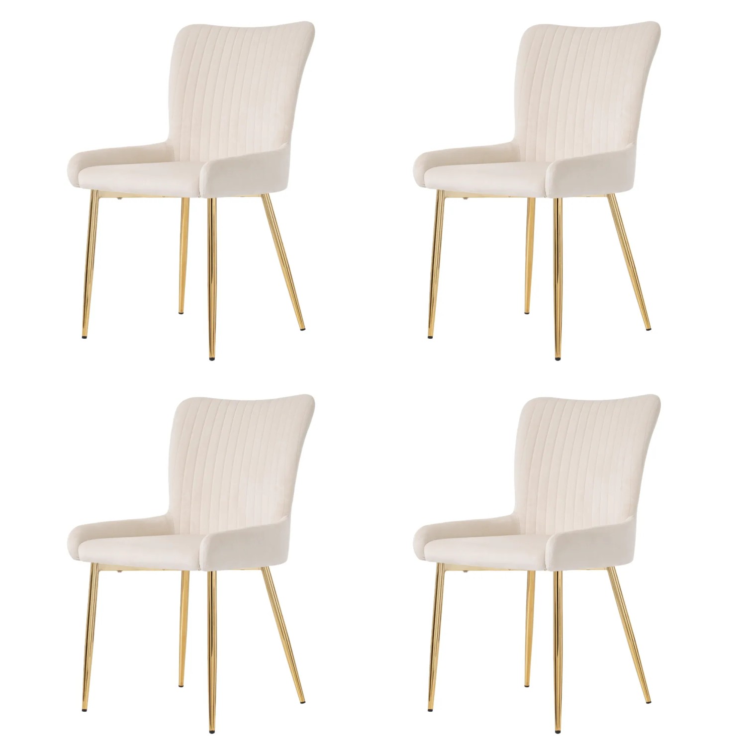 Merax Samt Esszimmerstuhl 4er Set Goldfarbenen Metallbeinen Beige
