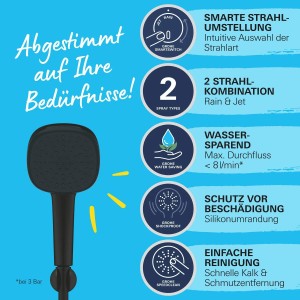 Grohe Vitalio Comfort 110 Handbrause Set, 2 Strahlarten, Rain, Jet, wassersparend, einfache Reinigung.