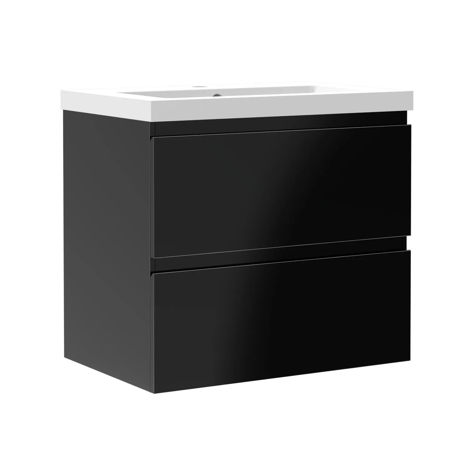 Duschparadies Waschtisch 2 tlg. Zwenia Keramik Waschbecken mit Unterschrank 60cm Hochglanz Schwarz