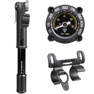 Topeak Roadie DAG Handpumpe Schwarz mit Manometer und Rahmenhalterung für Fahrräder.