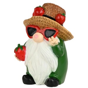Dobar Gartenzwerg Erdbeere mit Strohhut 11 cm x 9 cm x 23 cm