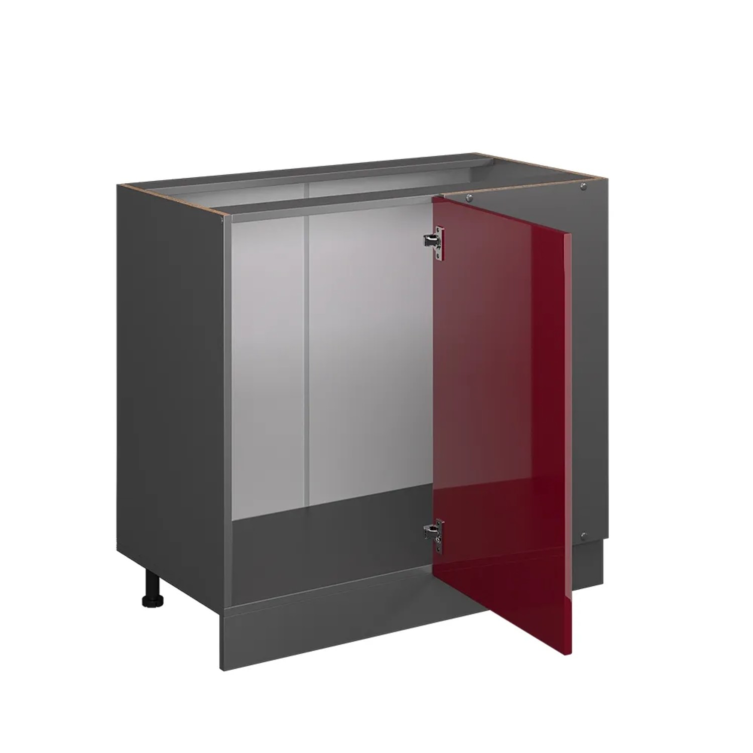 Vicco Eckunterschrank R-Line, Bordeaux Hochglanz/Anthrazit, 86 cm, ohne Arbeitsplatte.