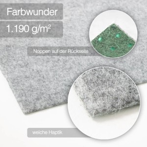 Grauer Karat Rasenteppich Farbwunder PRO, Detailansicht der weichen Haptik und der Noppen auf der Rückseite.