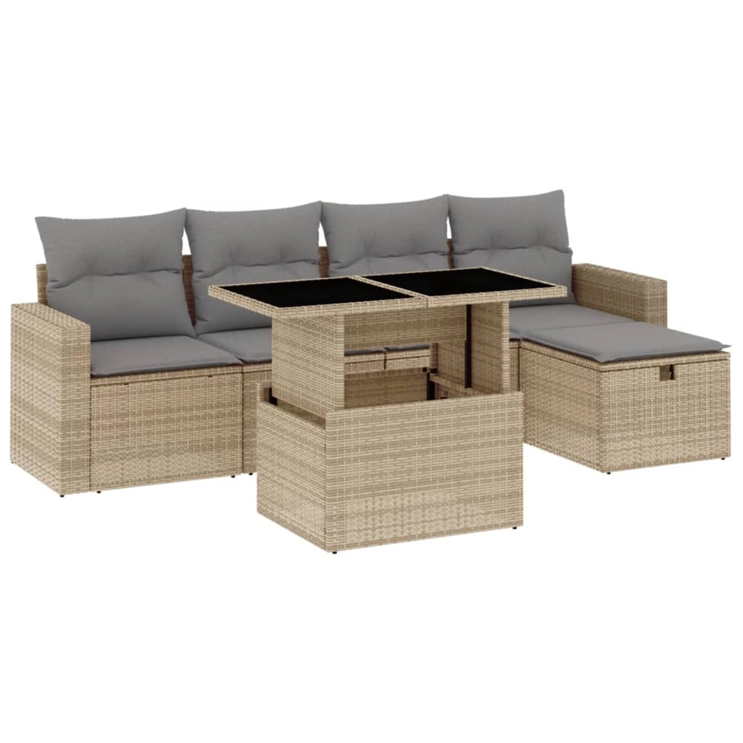 vidaXL 6-tlg Garten-Sofagarnitur mit Kissen Beige Poly Rattan Modell 336 günstig online kaufen