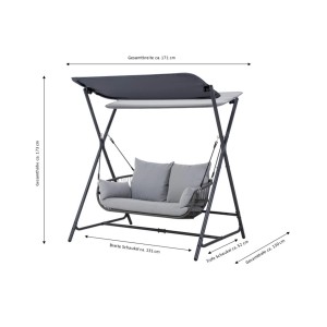 Leco Hollywoodschaukel Marie Anthrazit mit Sonnendach, Kissen und Stahlrohrgestell.