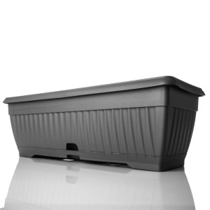 BigDean Blumenkasten Mit Abnehmbarem Untersetzer Anthrazit 50 Cm Lang Aus Bruchsicherem Kunststoff Balkonkasten Pflanzkasten Mit Wasserspeicher