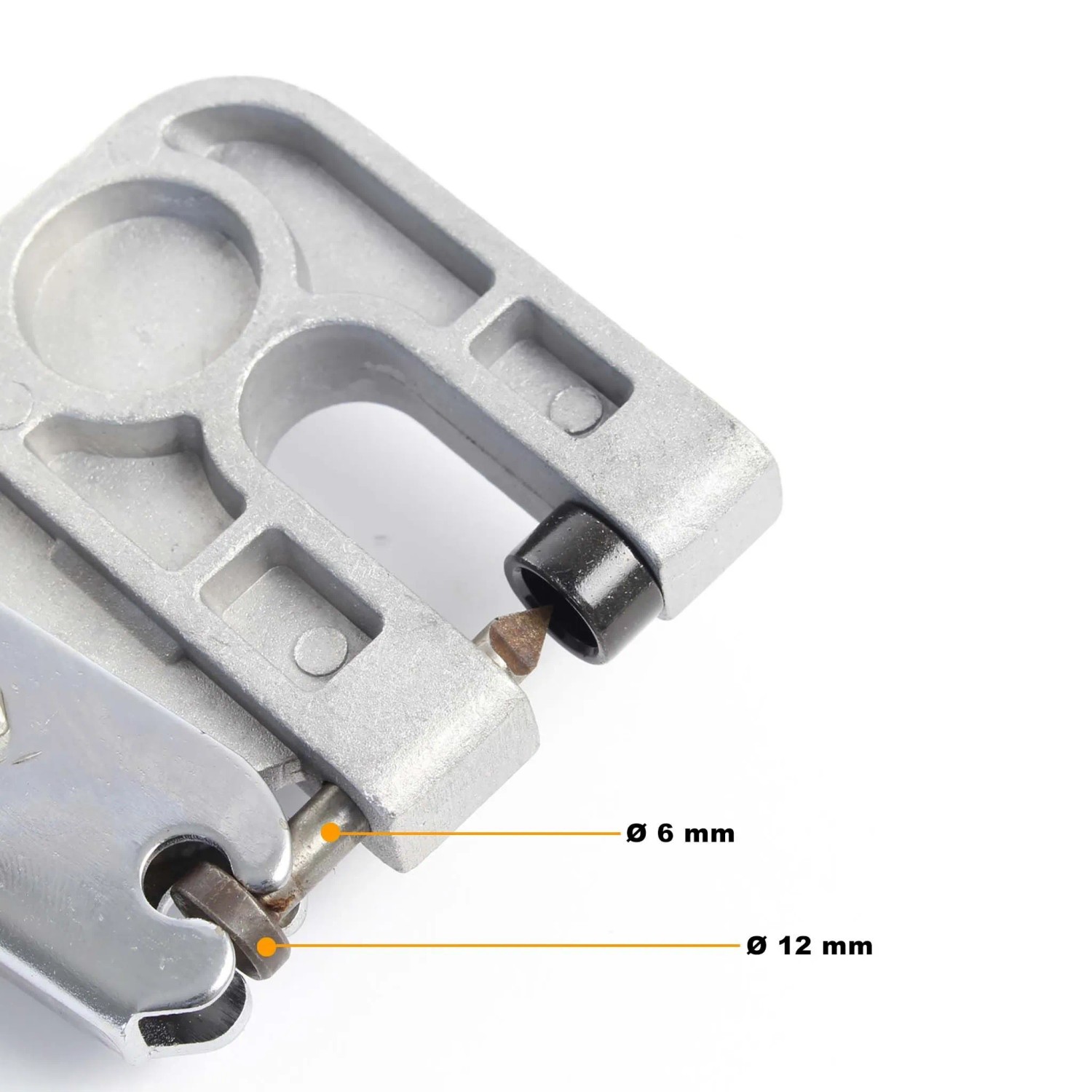 Nahaufnahme der Xpotool Profi Verbundzange mit Stanzpunkten Ø 6 mm und Ø 12 mm für Blechprofile im Trockenbau.