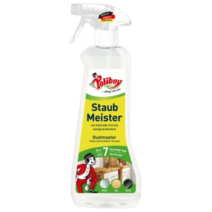 Poliboy Staubmeister Antistatik-Spray 500ml für streifenfreie Reinigung und weniger Staub.