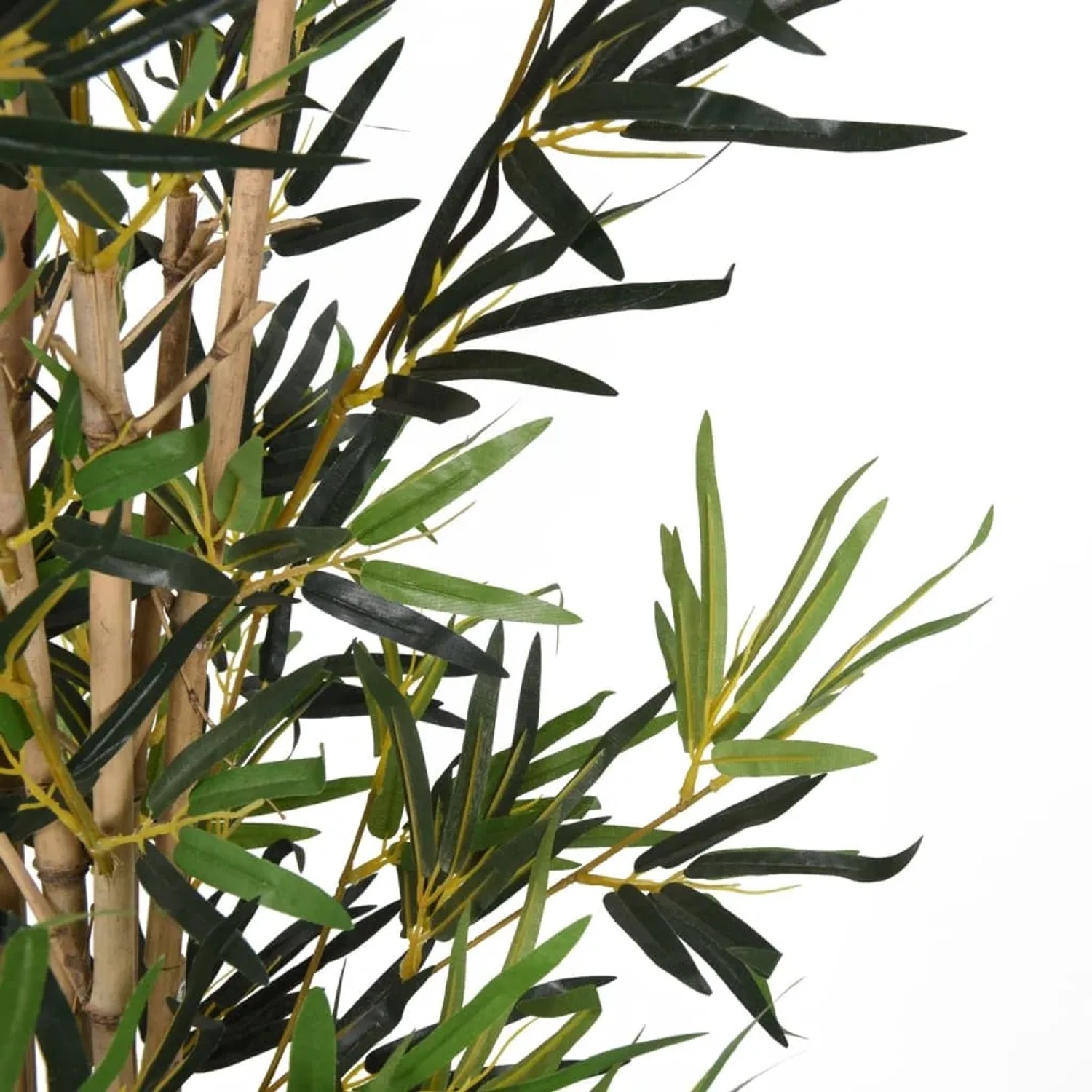 Detailaufnahme: Künstlicher Bambusbaum, 180 cm hoch, mit grünen Blättern und Bambusstämmen.