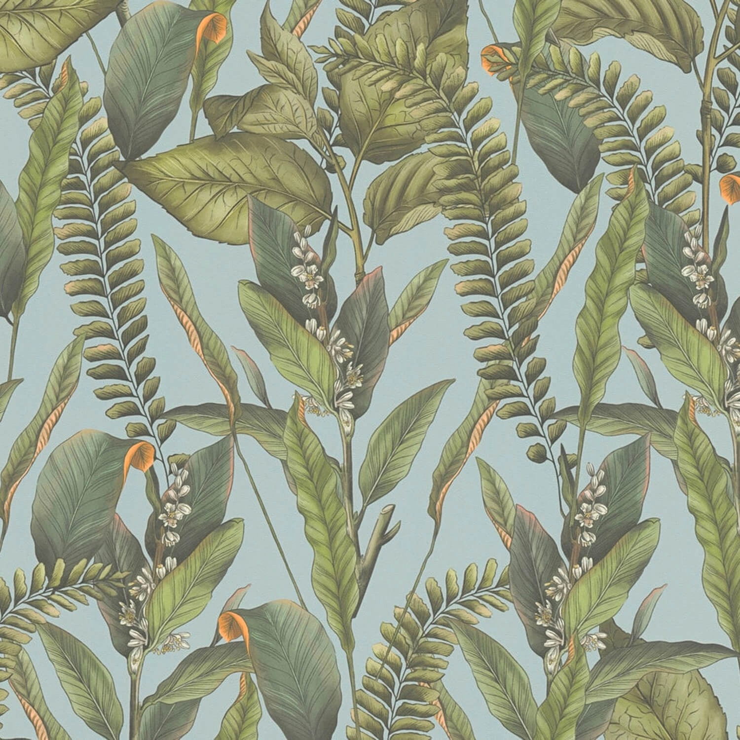 PROFHOME 394133-GU Blumen Tapete Dschungel Matt Blau Grün Orange 0,53 m x 1 günstig online kaufen