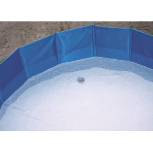 Blauer Kerbl Hundepool (Ø120cm) mit Wasser gefüllt und Ablassventil.
