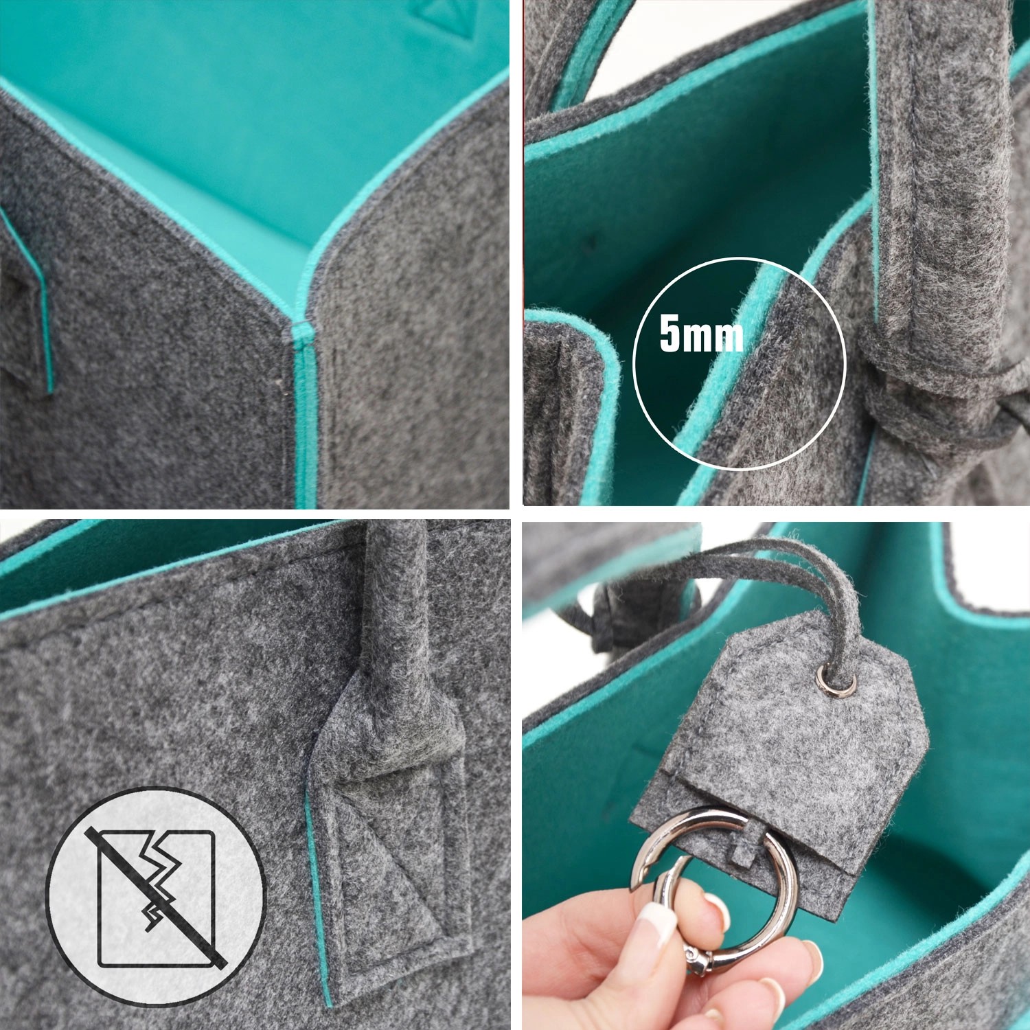 DuneDesign 2er Set Filztasche 25 x 25 x 25 cm bis 25 kg Belastbar