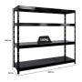 Schwarzes PROREGAL Schwerlastregal Rhino 180x200x60cm mit 4 Stahlplatten-Ebenen und 500kg Fachlast.