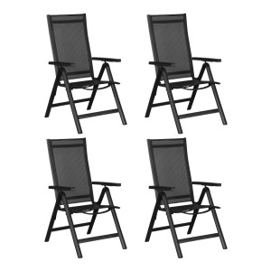 Set aus 4 schwarzen, verstellbaren Gartenstühlen Kenny mit hoher Rückenlehne und Armlehnen.