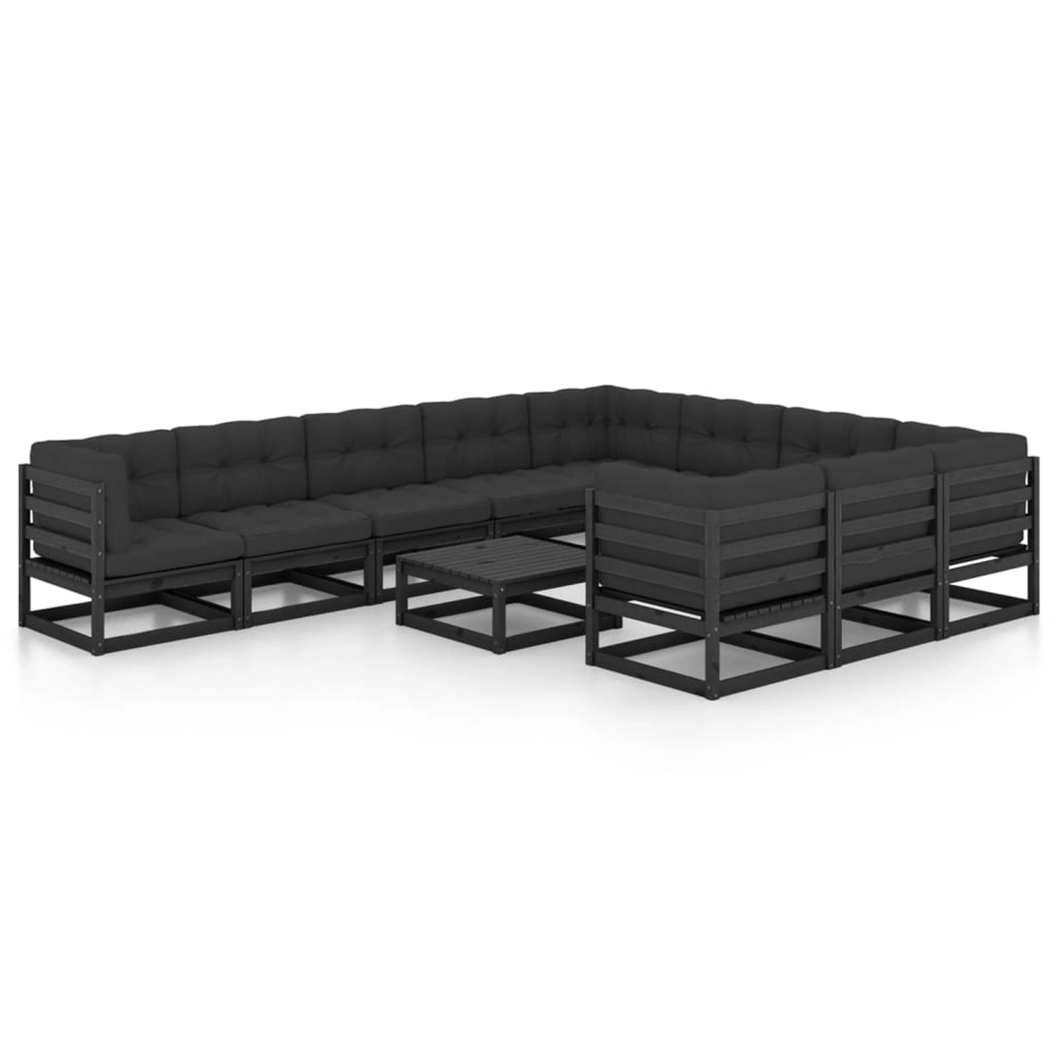 11-tlg. Garten-lounge-set Mit Kissen Schwarz Massivholz Kiefer günstig online kaufen