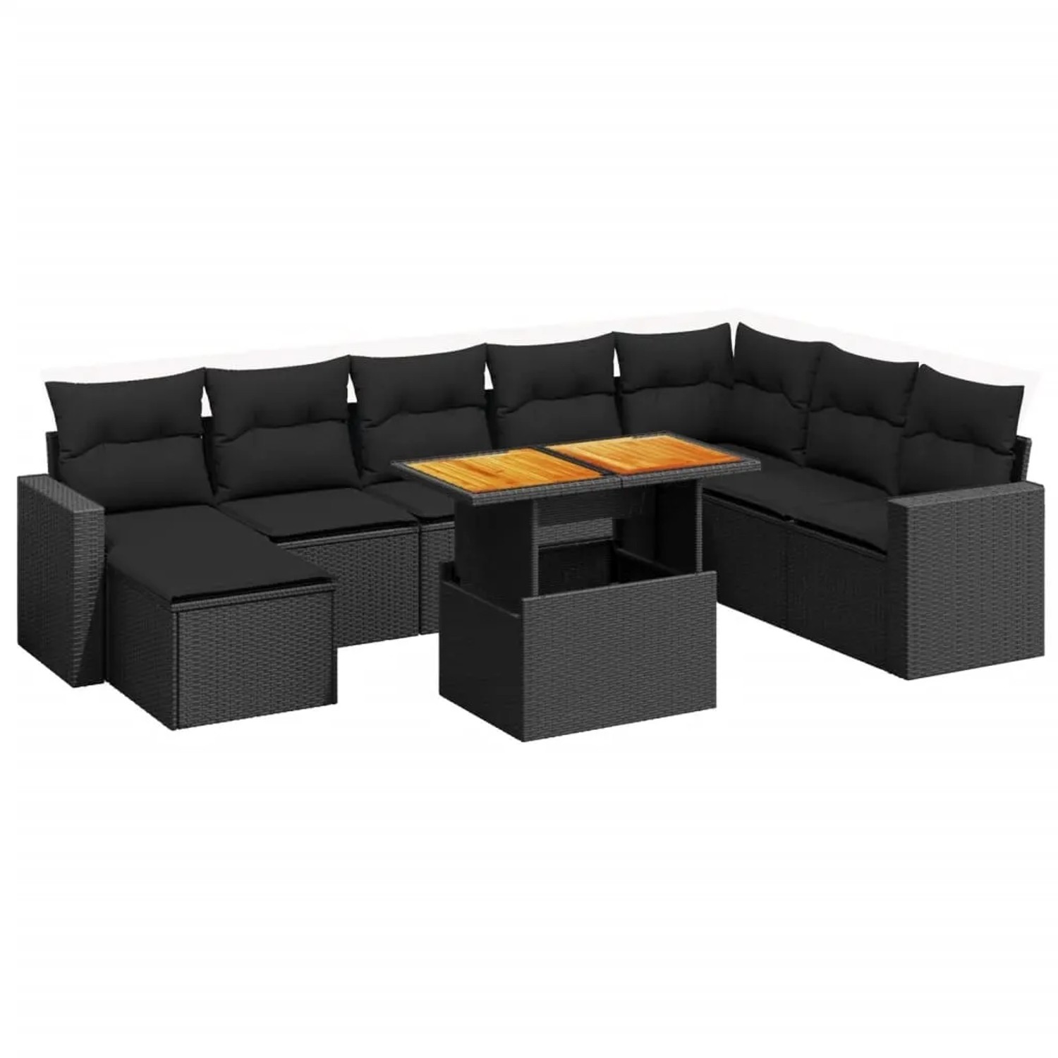 vidaXL 9-Tlg Garten-Sofagarnitur mit Kissen Schwarz Poly Rattan 3275624