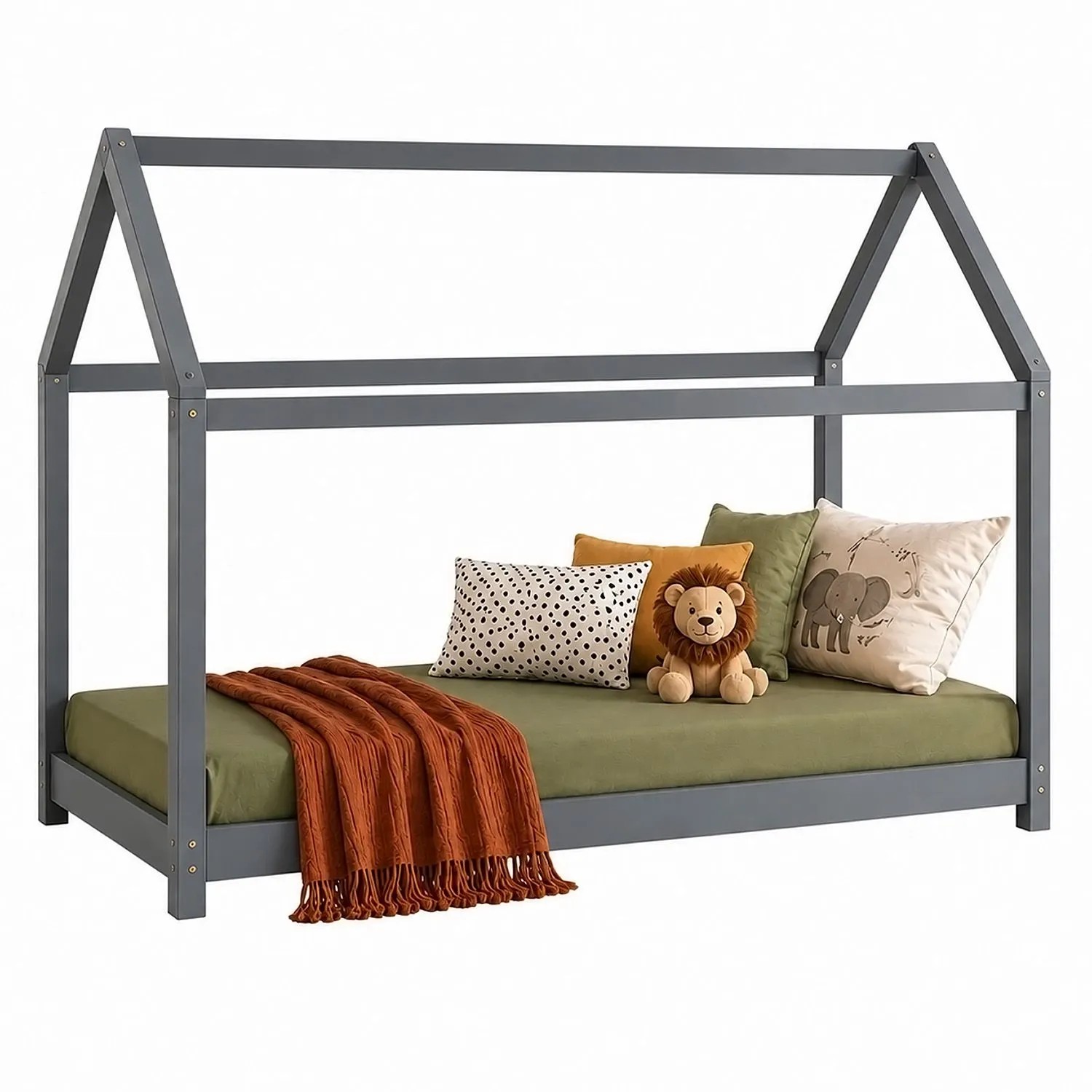 Homestyle4u Hausbett 90 x 200 cm mit Matratze in Grau 2072