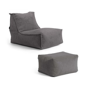 Anthrazitfarbener mokebo Sitzsack mit Hocker aus Cord, Relaxliege oder Bodenkissen.