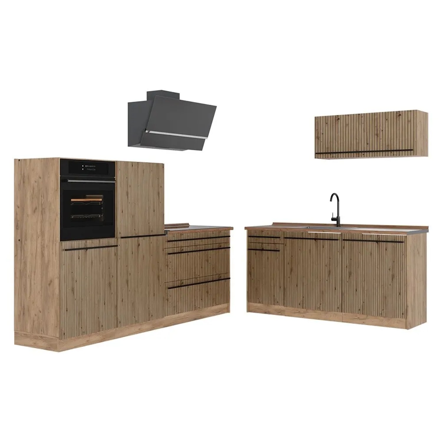 Vicco Küchenzeile R-Line Artisan-Eiche/Goldkraft Eiche 220 x 143 Arbeitsplatte Goldkraft Eiche Art Nr 67086