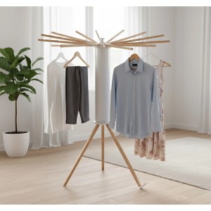 Relaxdays Wäscheständer aus Buchenholz & weißem Kunststoff, ausziehbar & klappbar. Ideal zum Trocknen von Kleidung.