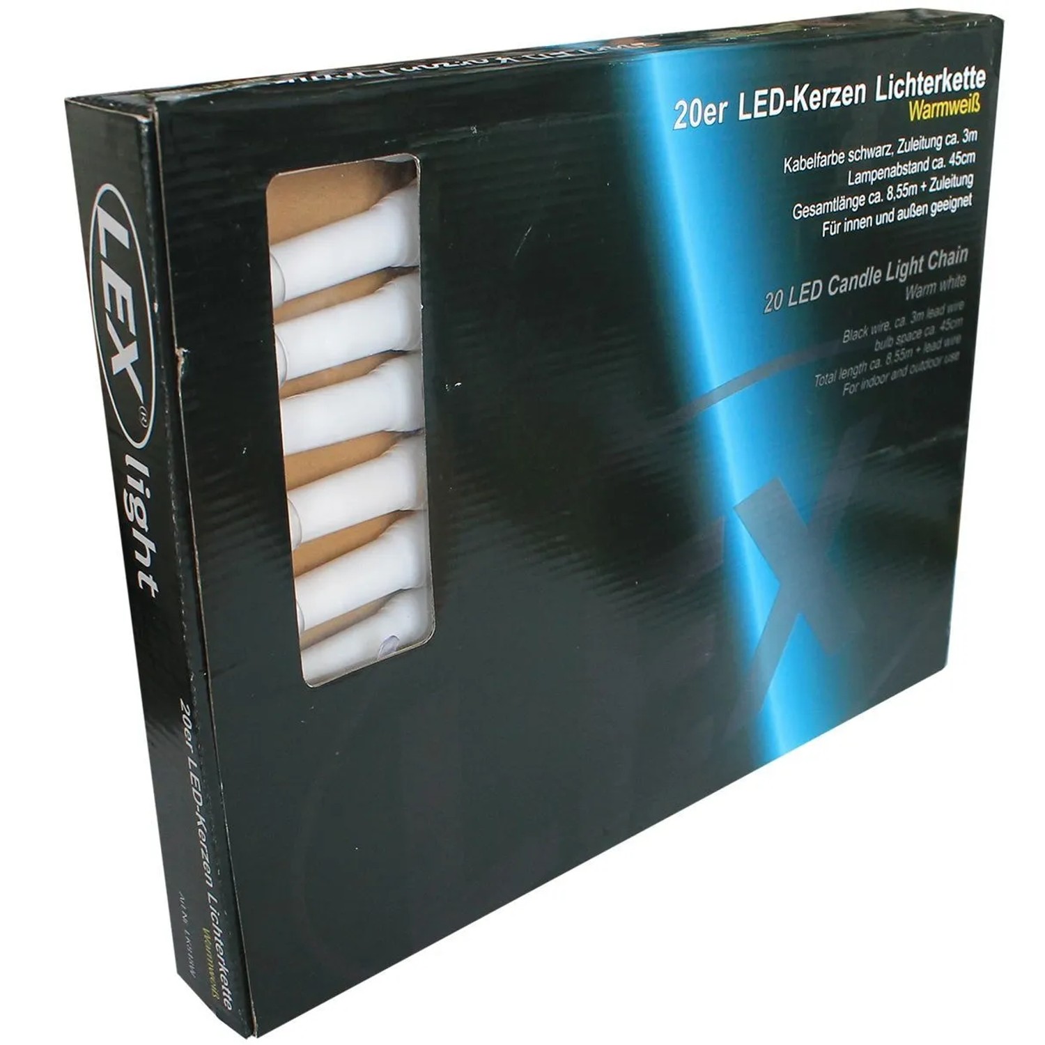 Lex 20er LED Kerzenlichterkette Lichterkette Außen Innen Christbaumkerzen Warmweiss