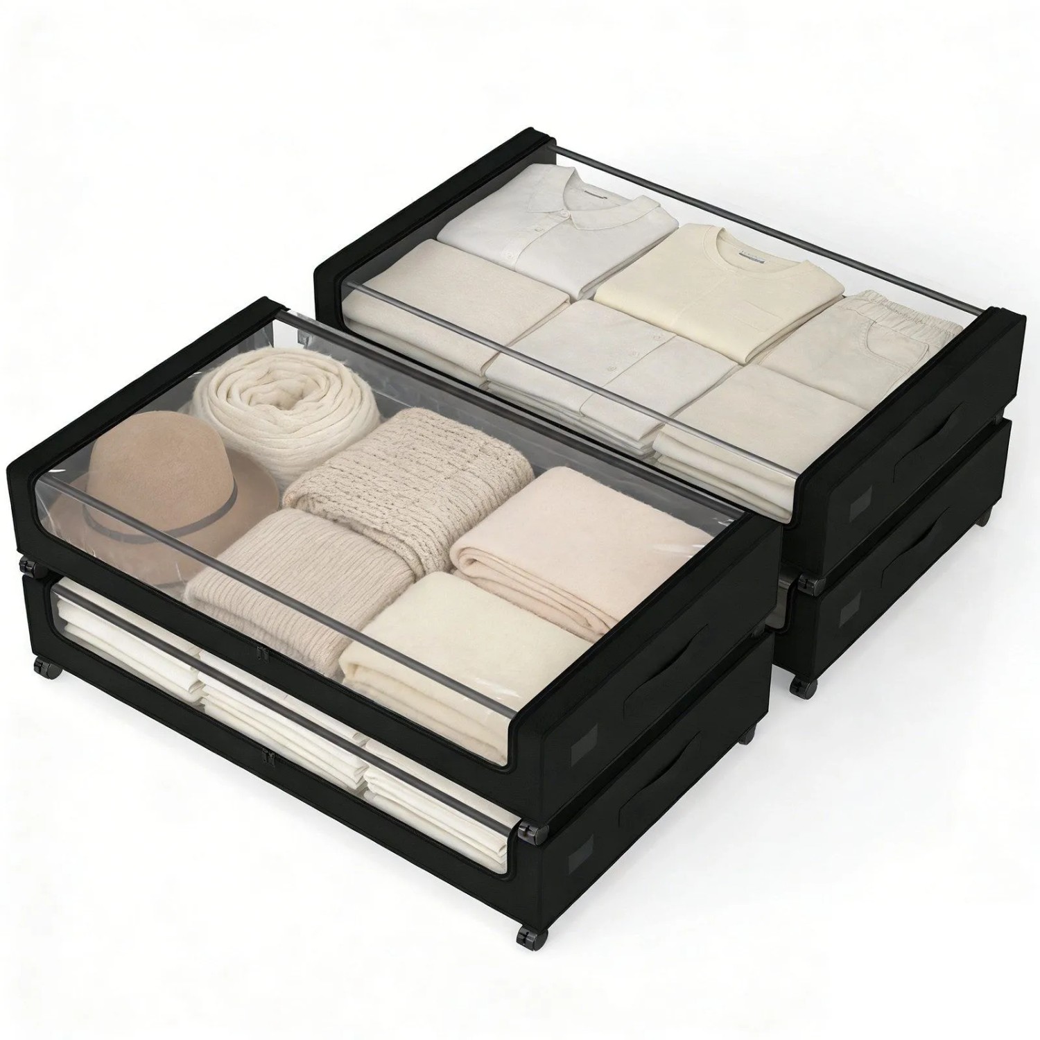Sekey Unterbettkommode Unterbett Aufbewahrungsbox mit Deckel Transparente Tasche 4 St Organizer mit Rollen für Kleiderschrank Zur Aufbewahrung