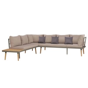 Braunes vidaXL Garten Lounge Set aus Akazienholz mit Auflagen und Kissen.