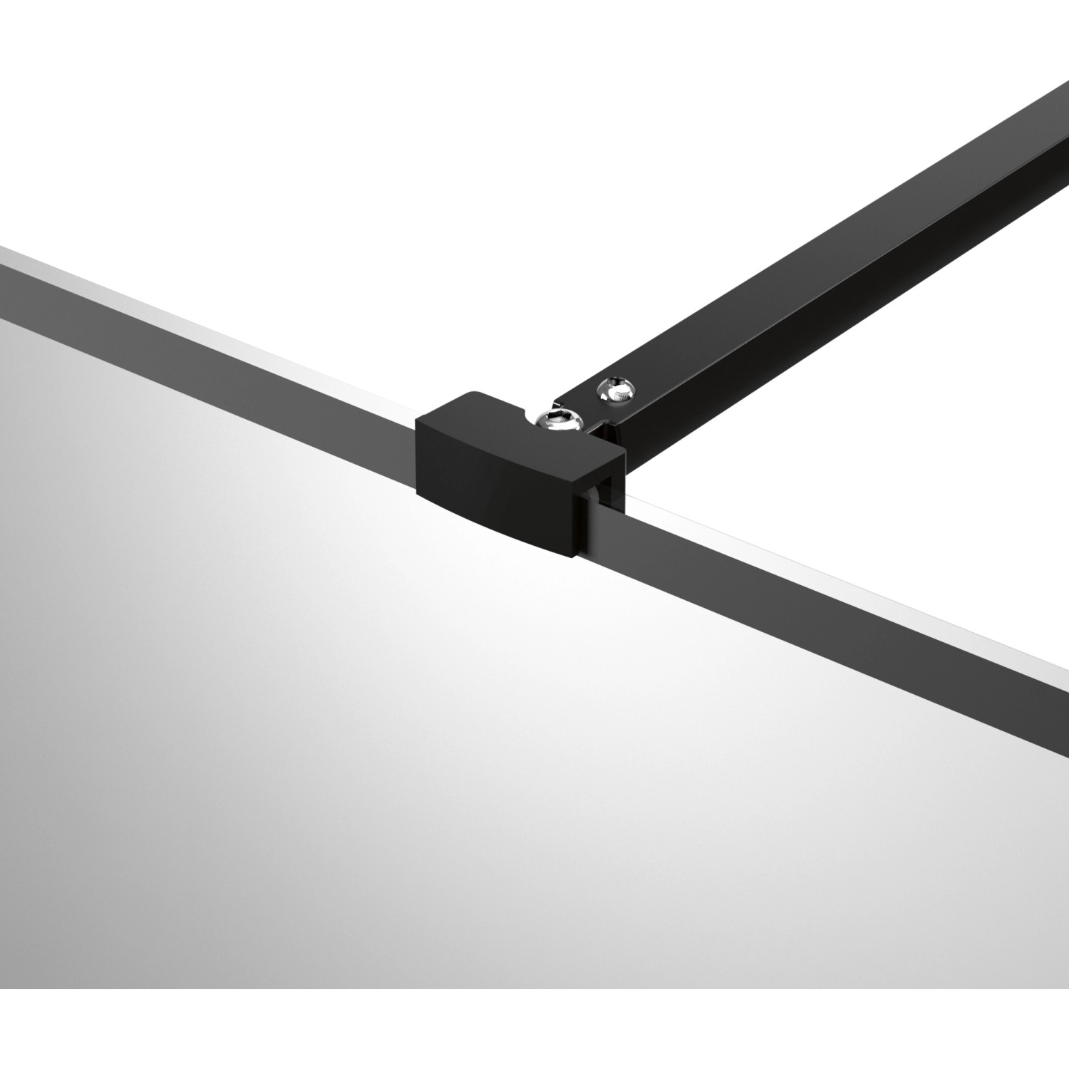 Detailaufnahme: Schwarzer Stabilisationsbügel der baliv Walk-In Duschabtrennung.