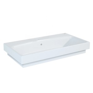 Weißes, eckiges Keramik Waschbecken Luna, 80 cm breit, mit Hahnloch und Überlauf.