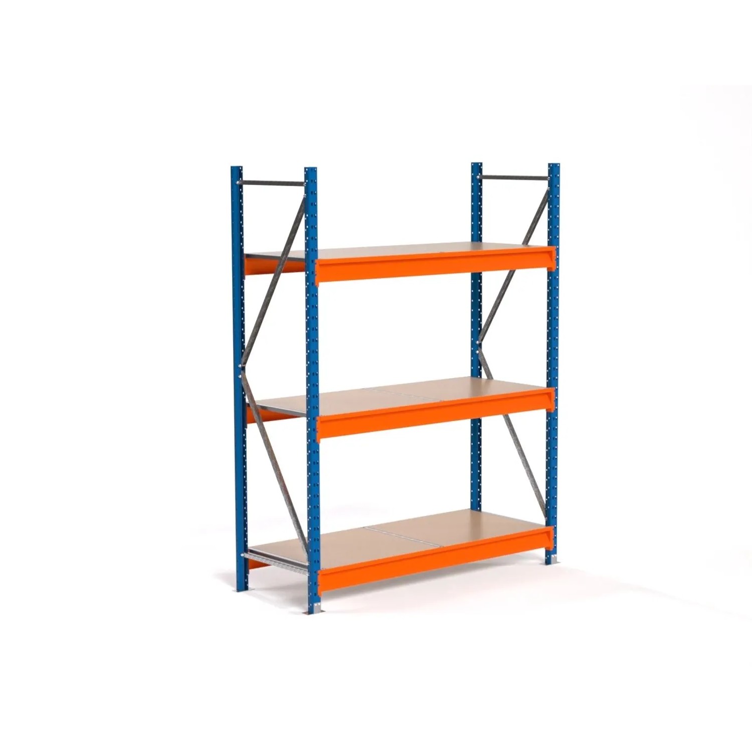 PROREGAL Industrie Weitspannregal Lagerregal MAXIMUS PRO Grundregal HxBxT 200x150x60cm 3 Spanplatten-Fachboden Fachlast 850kg Blau/Orange