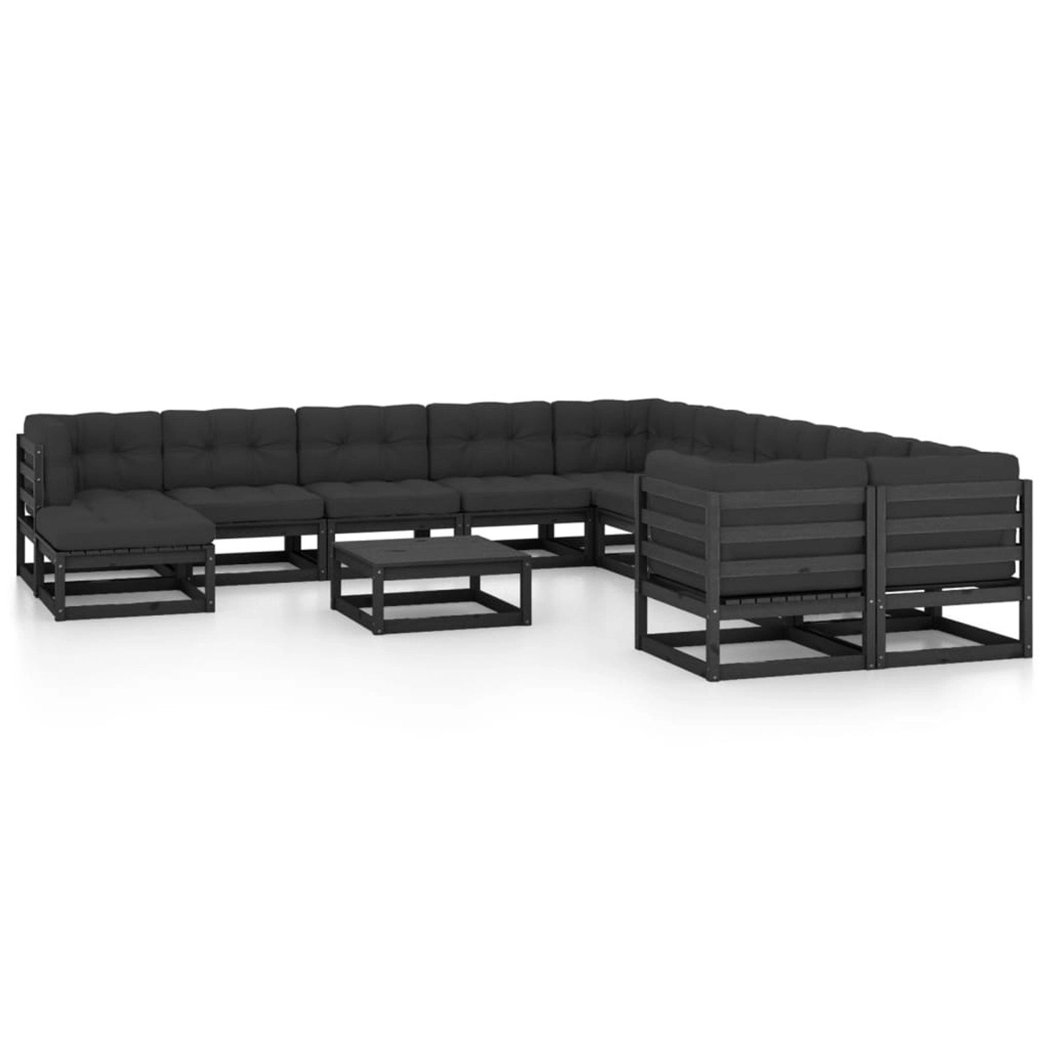 vidaXL 12-Tlg Garten-Lounge-Set mit Kissen Schwarz Massivholz Kiefer 3077103