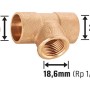 Löt-T-Stück aus Rotguss, 22 mm x 18,6 mm (Rp 1/2), für Kupferrohre, zur Verlegung von Trinkwasserleitungen.
