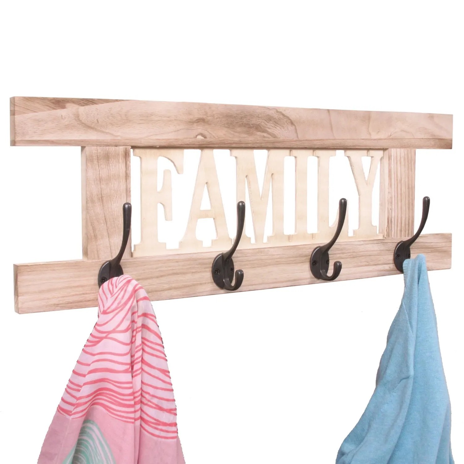 MCW Wandgarderobe C60 Family im Shabby-Look, naturbraun mit 4 Haken.