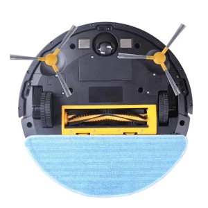 Unterseite des Liectroux C30B Saugroboters mit Bürsten und Wischtuch.