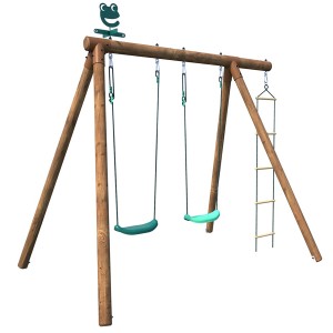 Soulet Holzschaukel Tonka mit 2 grünen Schaukelsitzen und Leiter. Ideal für Kinder.