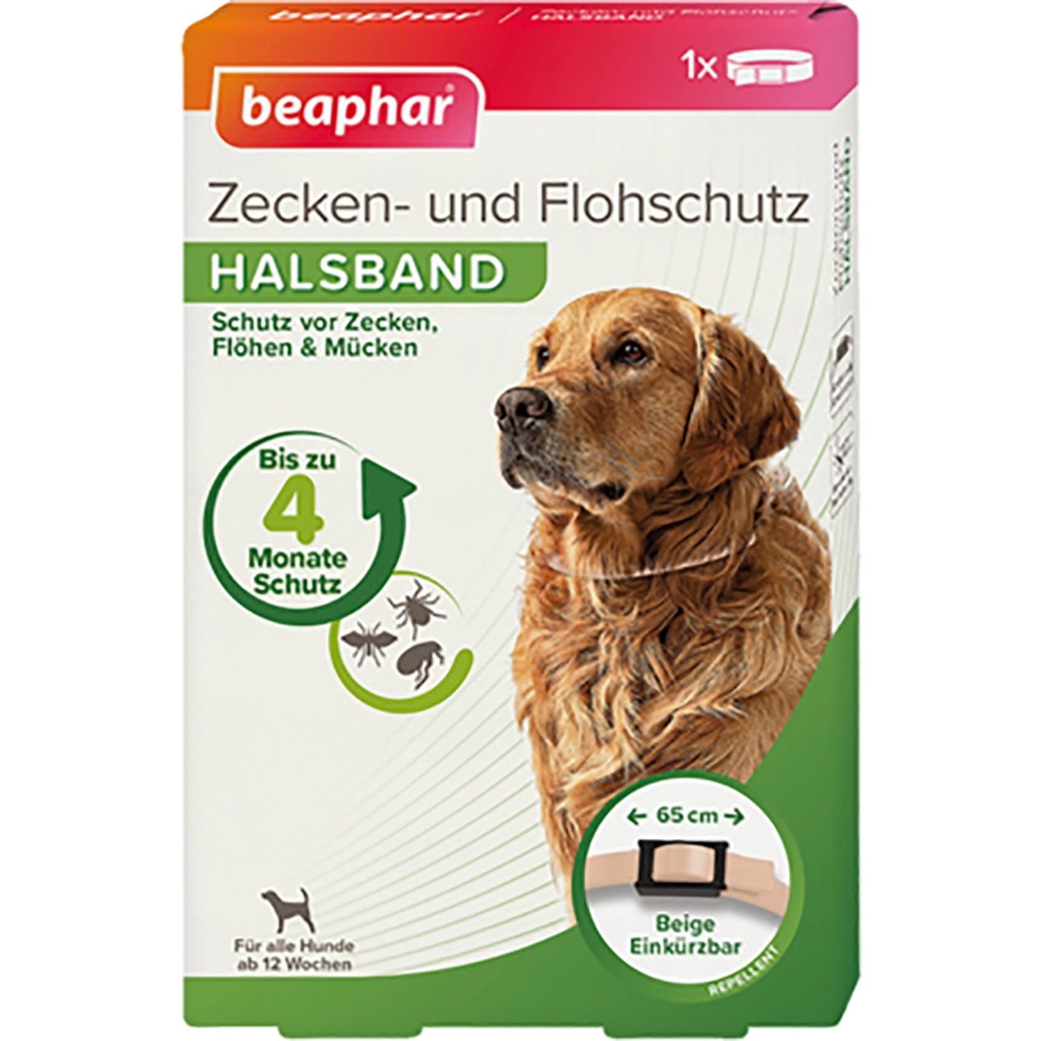 Beaphar Zecken- und Flohschutz Halsband für Hunde 65 cm Beige